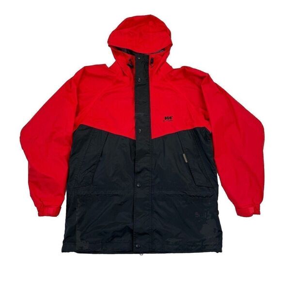 Vintage Helly Hansen Jacket Mens Small Red Black Packable Hooded 90’s Gorpcore - Picture 1 of 8